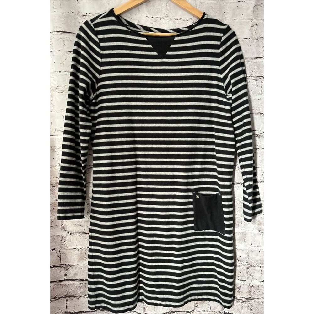 J. Jill Black‎ Grey Striped Long Sleeve TShirt Dress Cotton Women’s M